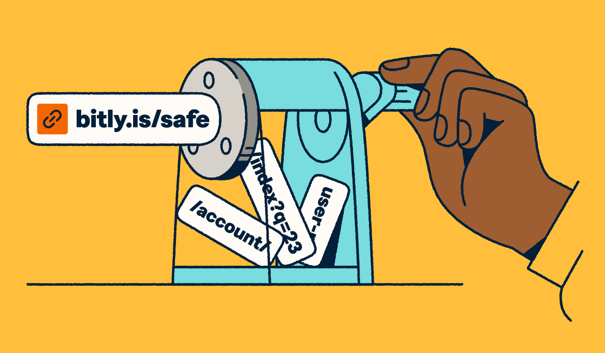 Abstract art showing a hand turning a pencil sharpener and a short link appearing.