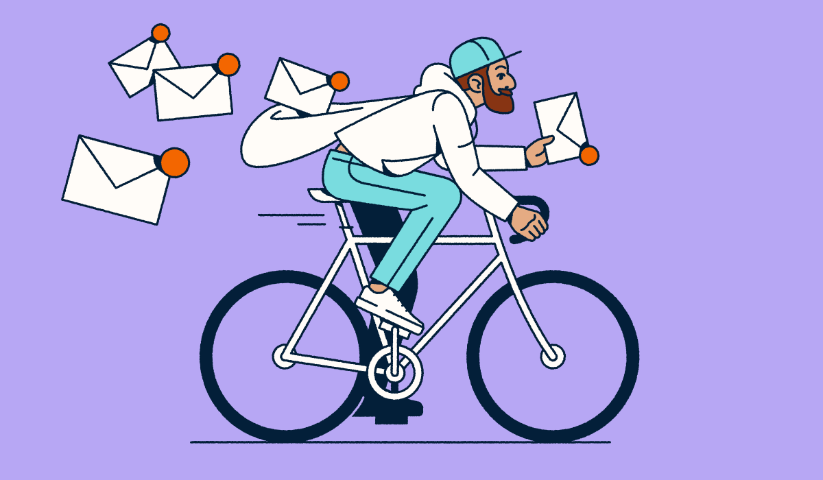Person on a bike delivering email messages. 