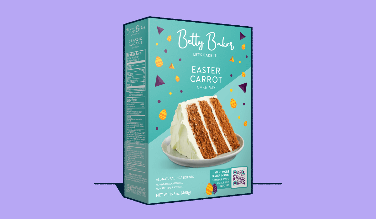 QR Code on cake mix packaging.