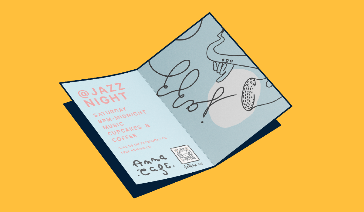Cafe brochure advertising a jazz night.