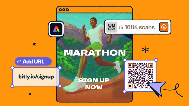 Illustration showing the power of combining Bitly and Adobe Express.