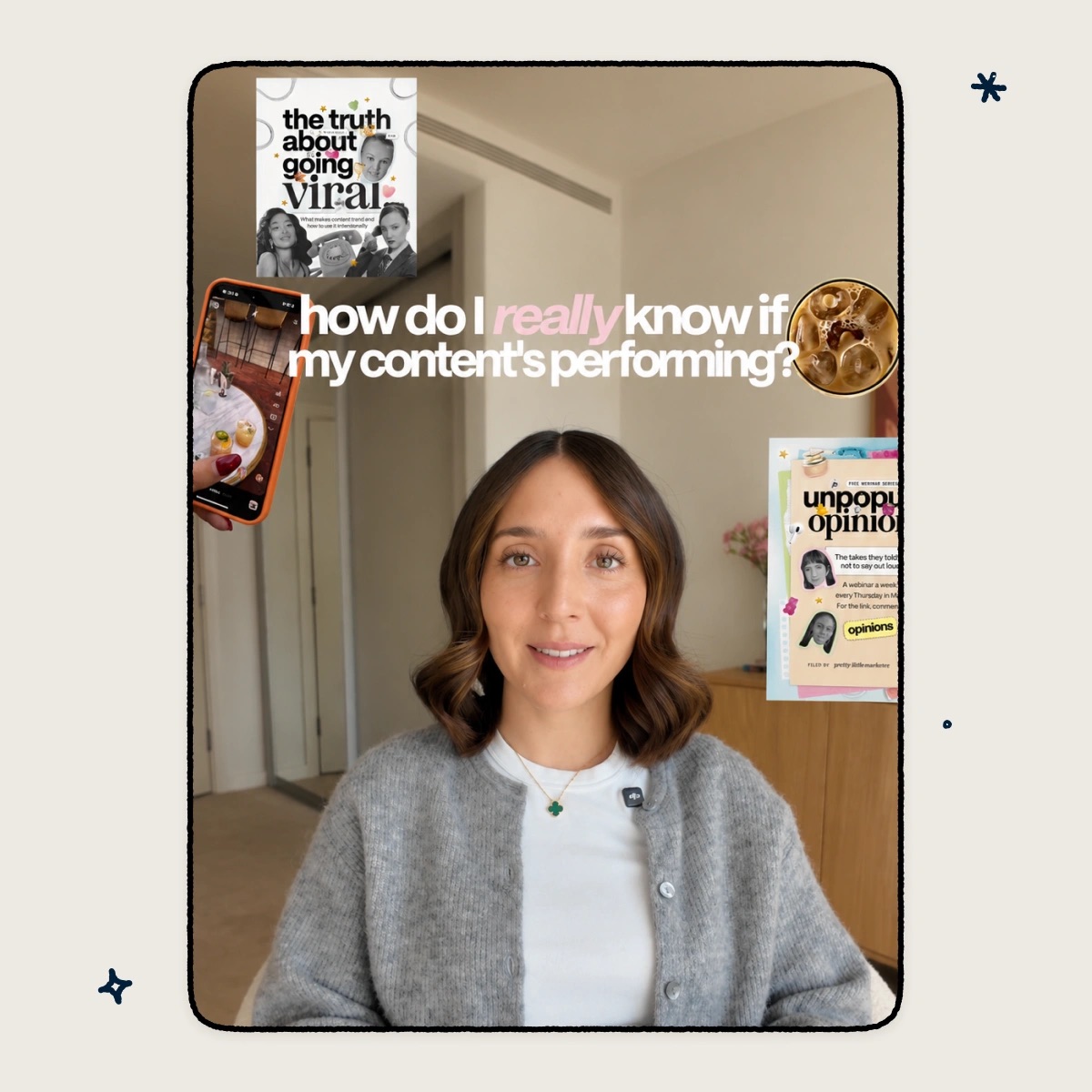 Sophie Miller asks "how do I really know if my content's performing?" surrounded by marketing content thumbnails
