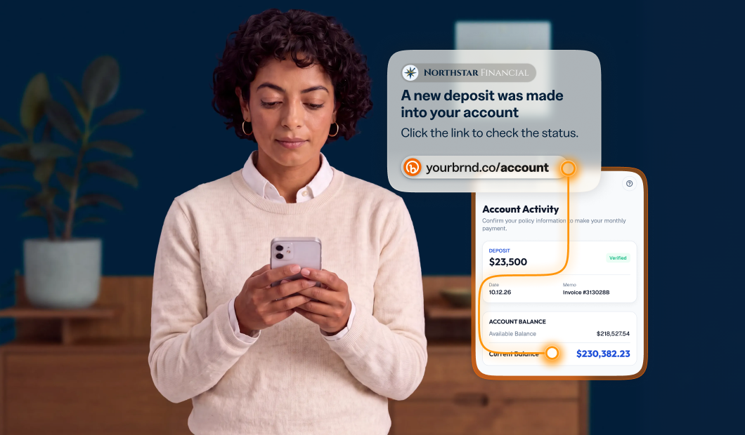 woman looking at phone through a financial services app