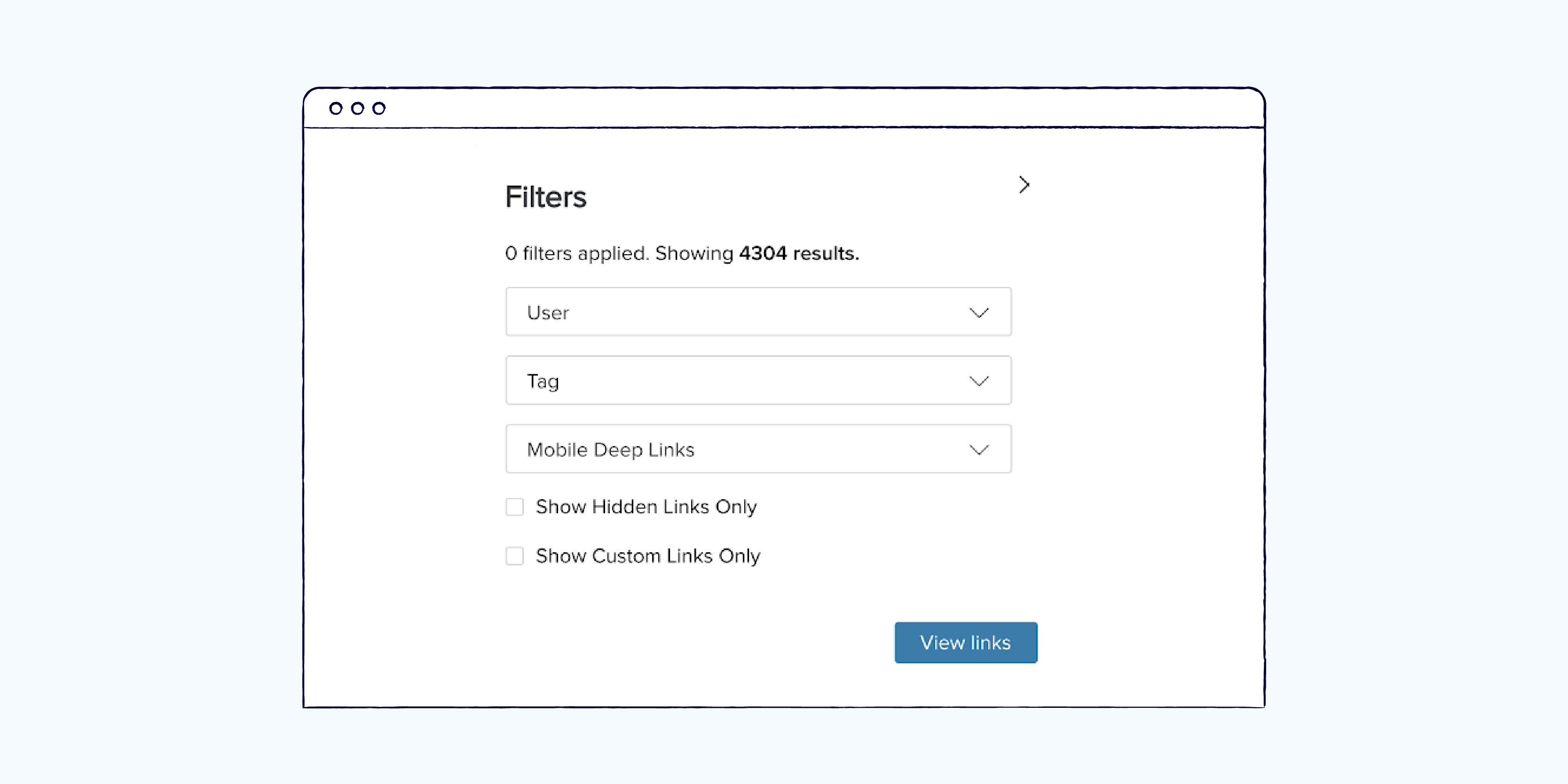 Clean filtering options interface on web app or mobile device