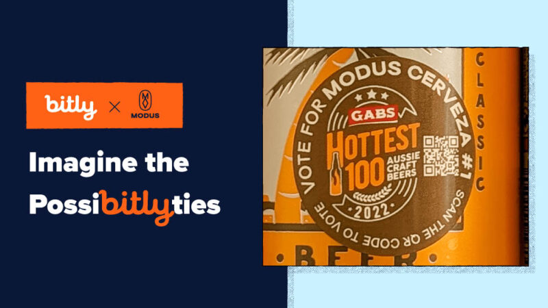 Bitly's Imagine the Possibitlyties slogan next to a Modus Brewing beer.
