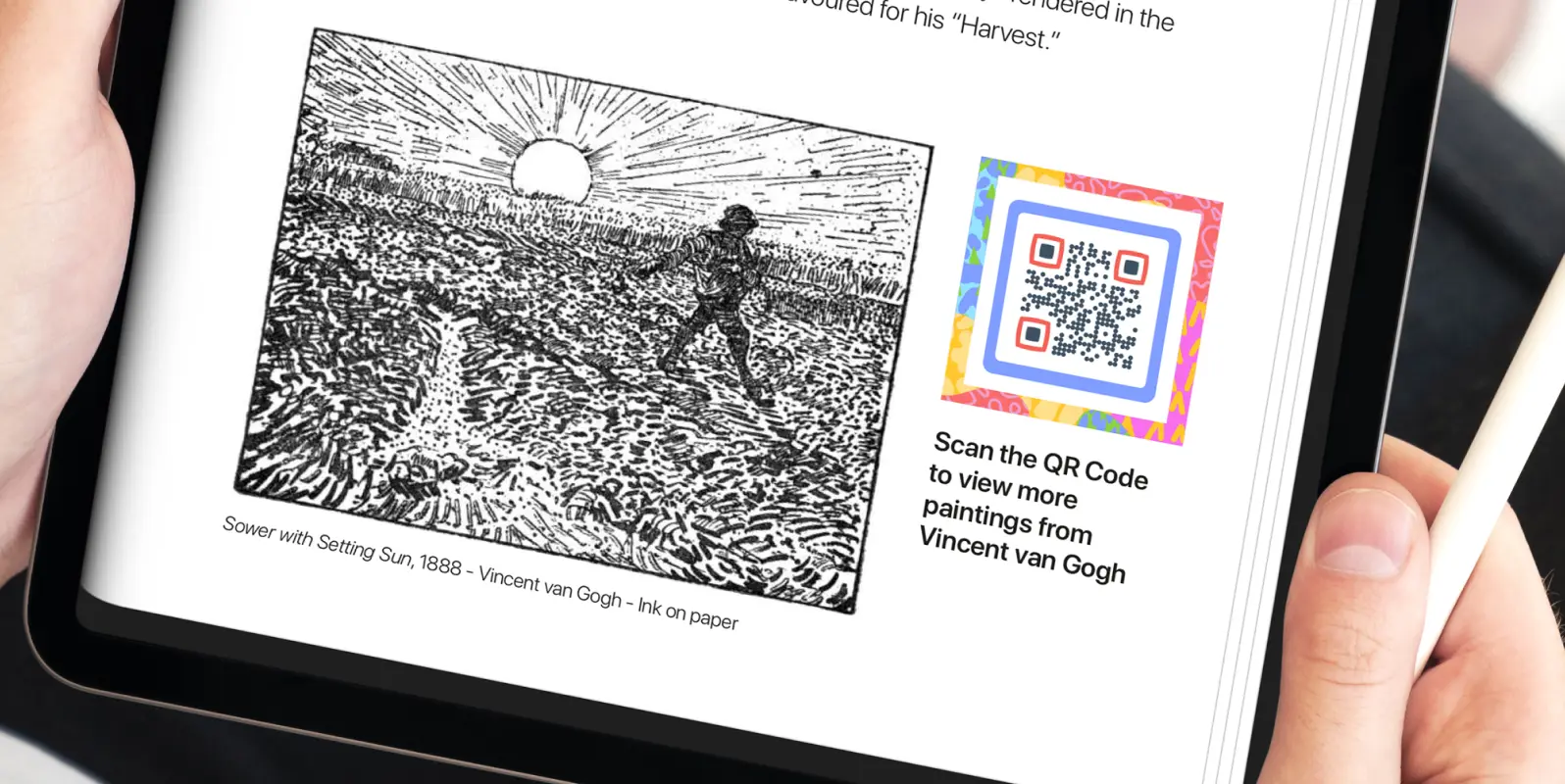 Educational text in PDF format on a tablet.