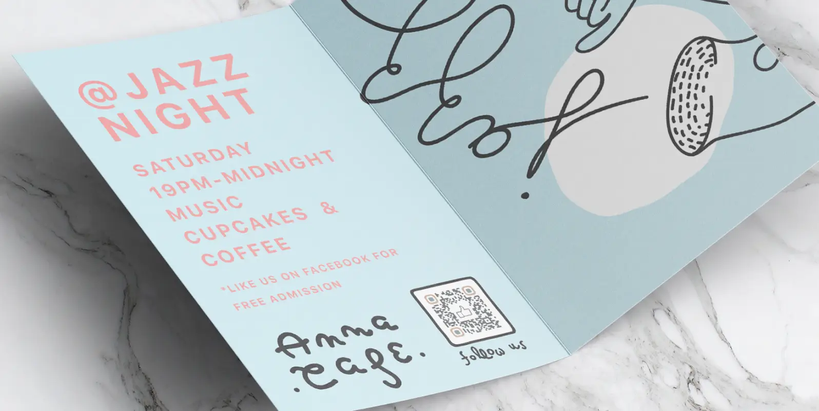 Close-up of a restaurant's flyer for a jazz night event.